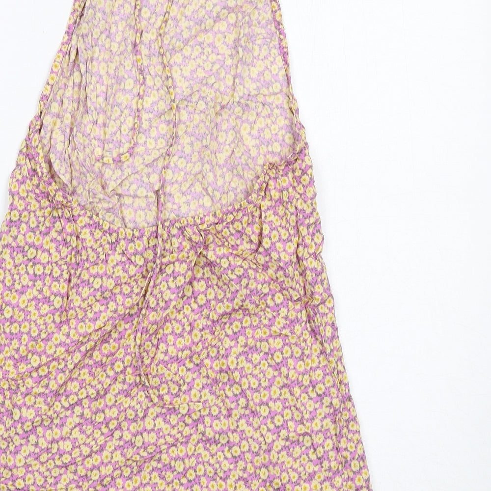 Motel Womens Purple Floral Viscose A-Line Size M Square Neck Tie