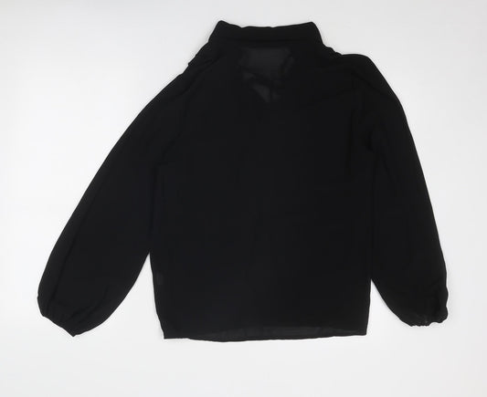 Boohoo Womens Black Polyester Basic Blouse Size 12 V-Neck