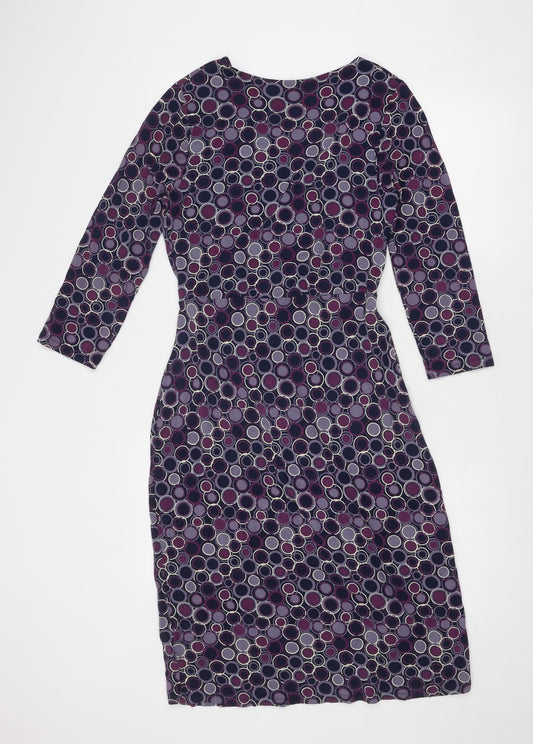 EAST Womens Purple Geometric Viscose A-Line Size 12 V-Neck Pullover