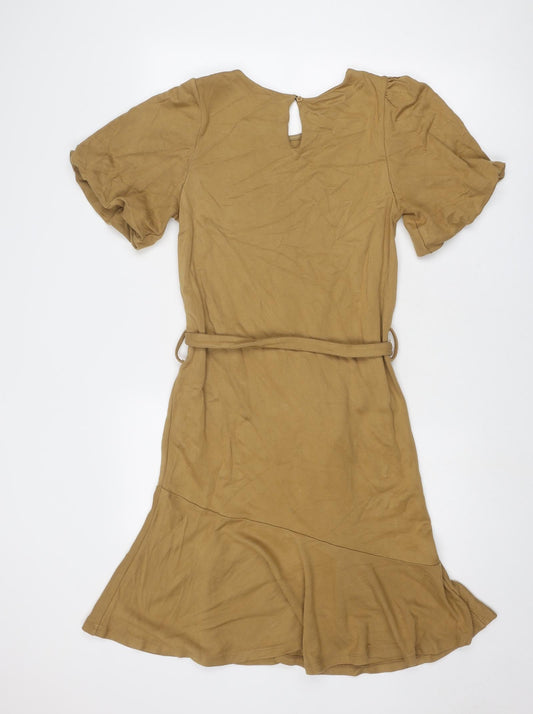 NEXT Womens Brown Viscose Skater Dress Size 12 Round Neck Button