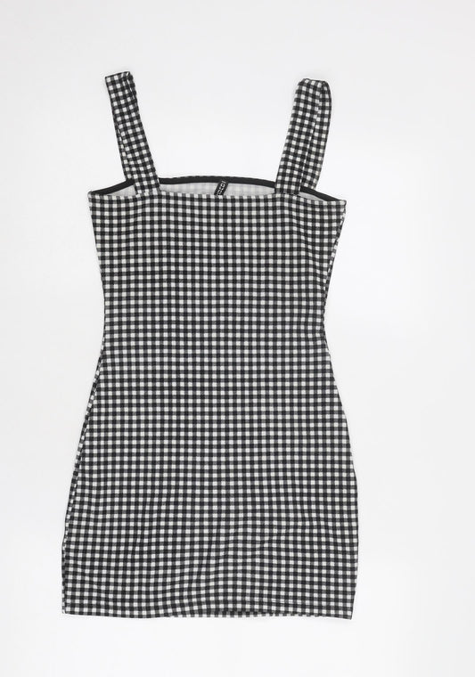 Divided by H&M Womens Black Gingham Polyester Pinafore/Dungaree Dress Size S Square Neck Pullover