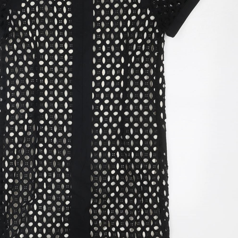 NEXT Womens Black Geometric Cotton A-Line Size 10 Round Neck Zip