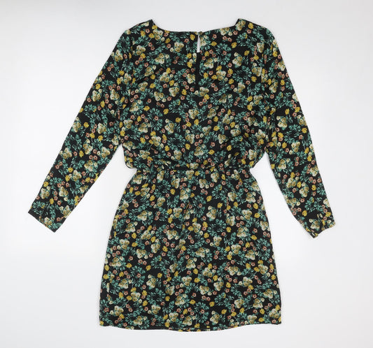 Limited Edition Womens Black Floral Polyester A-Line Size 10 Round Neck Button