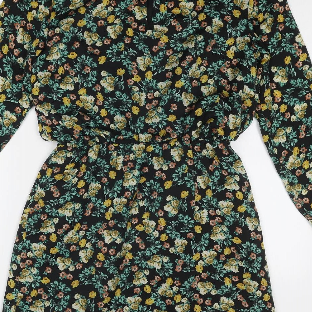 Limited Edition Womens Black Floral Polyester A-Line Size 10 Round Neck Button