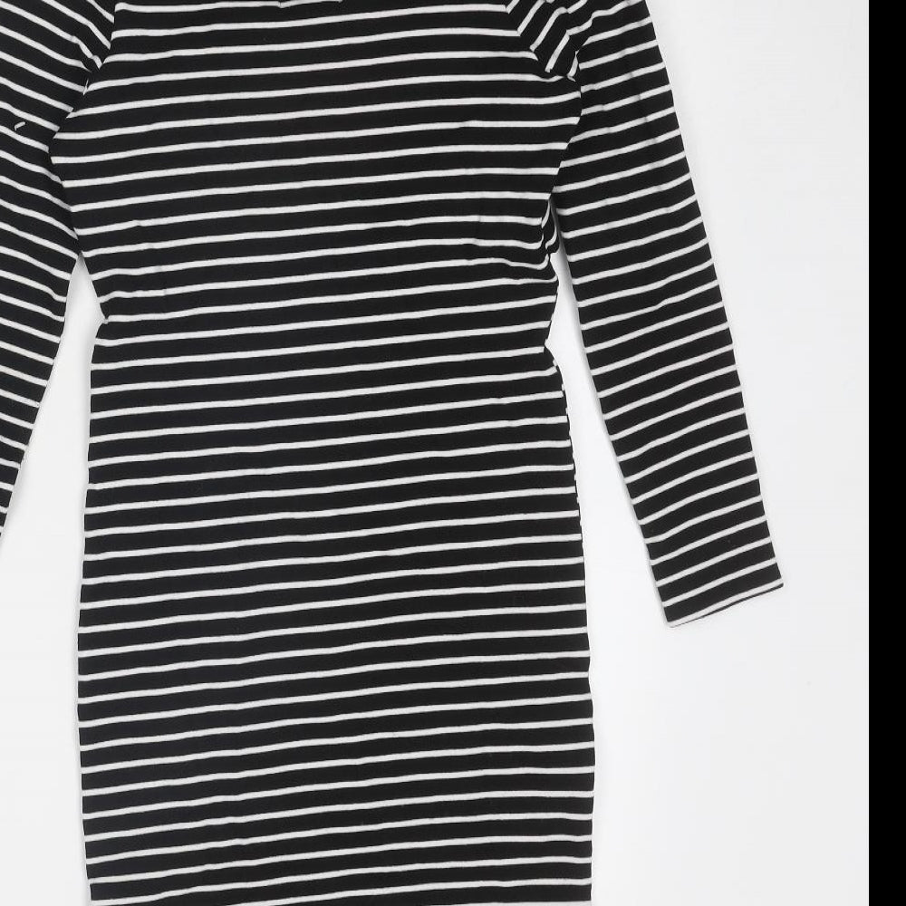 Dotti Womens Black Striped Viscose Bodycon Size 10 Off the Shoulder Pullover