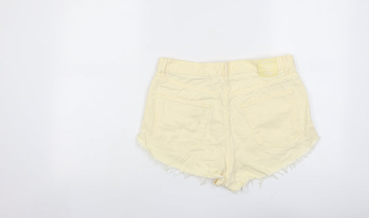 Pull&Bear Womens Yellow Cotton Hot Pants Shorts Size 12 L3 in Regular Button - Frayed Hem