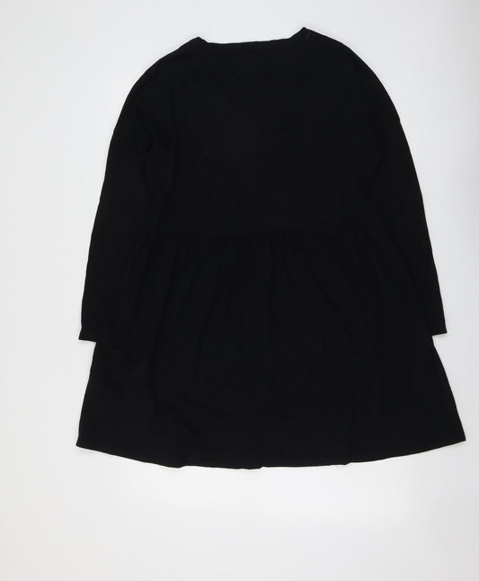 ASOS Womens Black Cotton A-Line Size 10 V-Neck Button