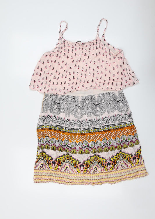 Brave Soul Womens Multicoloured Geometric Viscose Slip Dress Size M V-Neck Zip