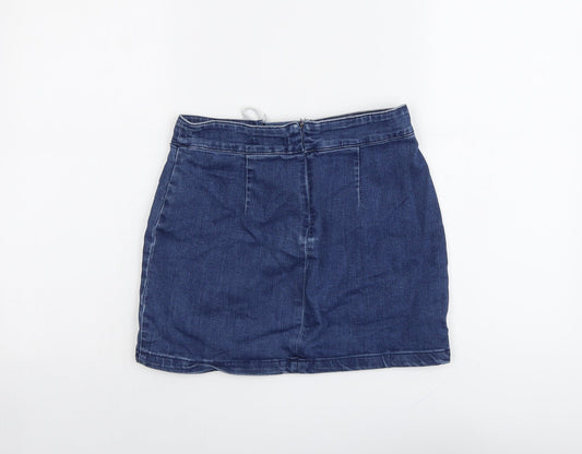 FOREVER 21 Womens Blue Cotton Mini Skirt Size S Zip