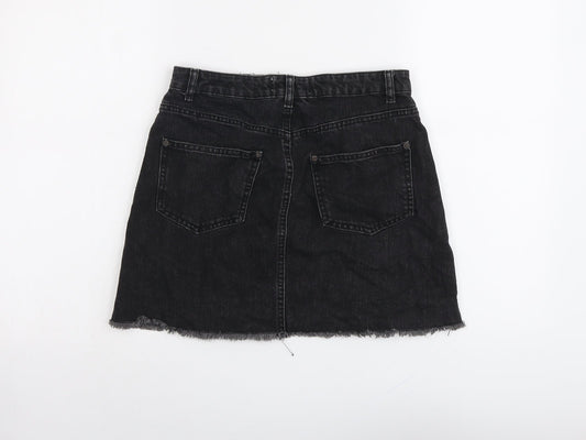 Miss Selfridge Womens Grey Cotton A-Line Skirt Size 10 Button