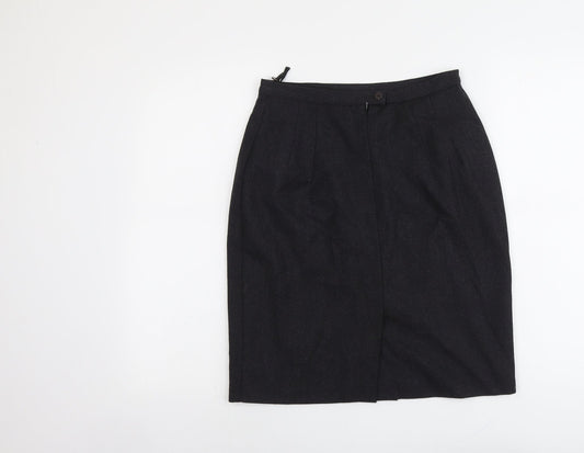 Marks and Spencer Womens Grey Wool A-Line Skirt Size 12 Zip