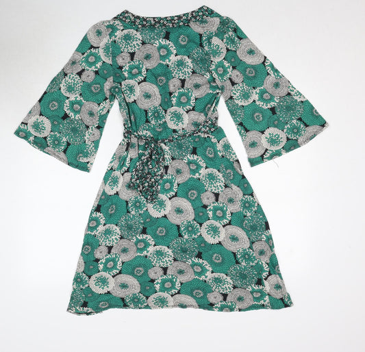 Dorothy Perkins Womens Green Geometric Viscose Trapeze & Swing Size 8 V-Neck Pullover