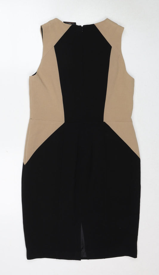 New Look Womens Black Colourblock Polyester Shift Size 12 Round Neck Zip