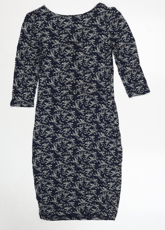Warehouse Womens Blue Geometric Viscose A-Line Size 10 Round Neck Pullover