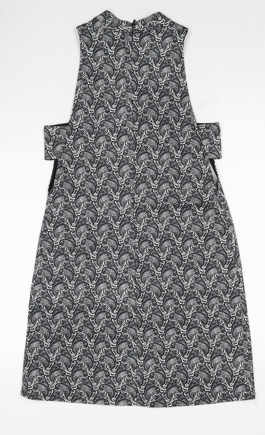 Topshop Womens Black Geometric Polyester A-Line Size 8 Round Neck Zip
