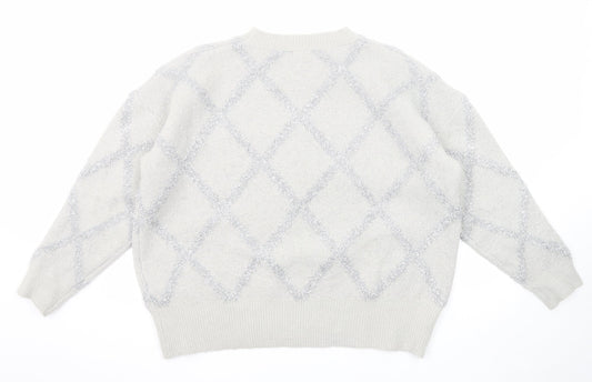 Boohoo Womens Grey Round Neck Geometric Acrylic Pullover Jumper Size L