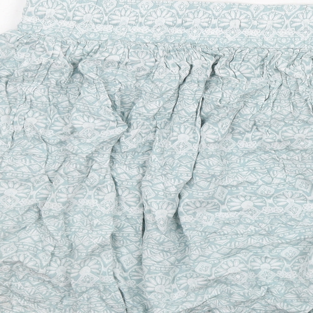 Marks and Spencer Womens Green Geometric Viscose Skater Skirt Size 10 Drawstring