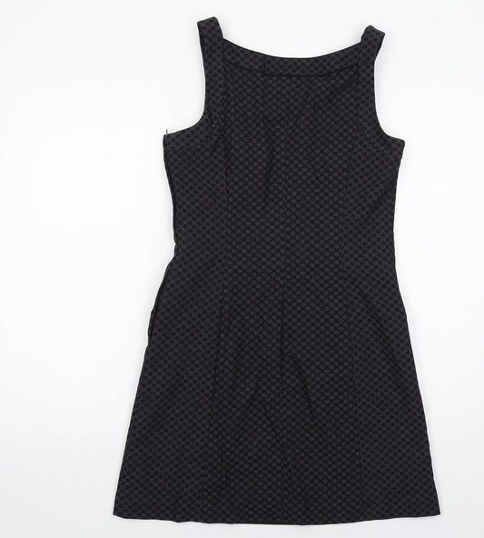 NEXT Womens Black Geometric Polyester Shift Size 10 Round Neck Zip