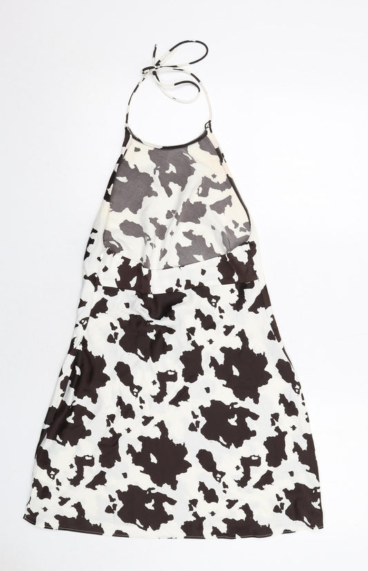 Urban Outfitters Womens Ivory Geometric Polyester Slip Dress Size M Halter Zip
