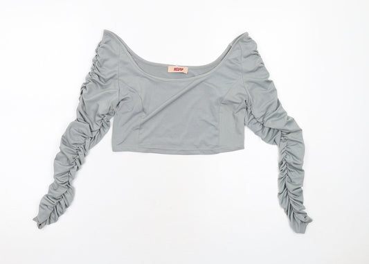Womens UK Size 12 Misspap Grey Cropped Blouse