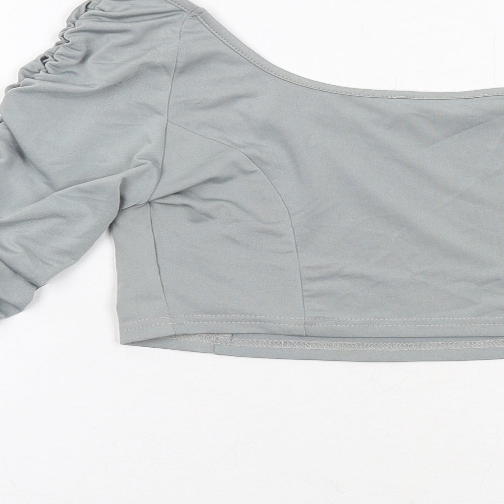 Womens UK Size 12 Misspap Grey Cropped Blouse