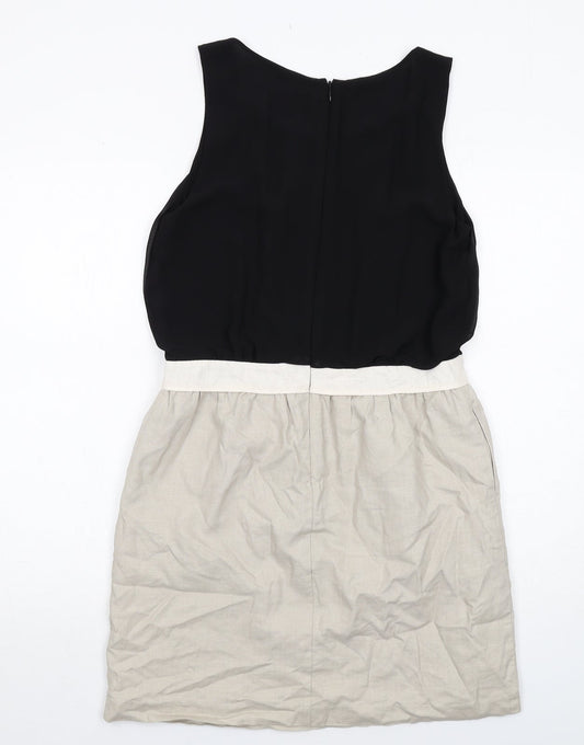 NEXT Womens Black Colourblock Polyester A-Line Size 12 Round Neck Zip