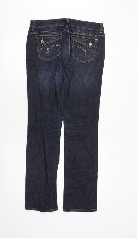 Topshop Womens Blue Cotton Straight Jeans Size 30 in Regular Zip