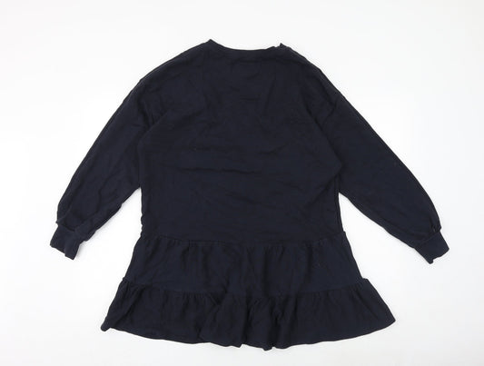 River Island Womens Blue Cotton Jumper Dress Size M Round Neck Pullover