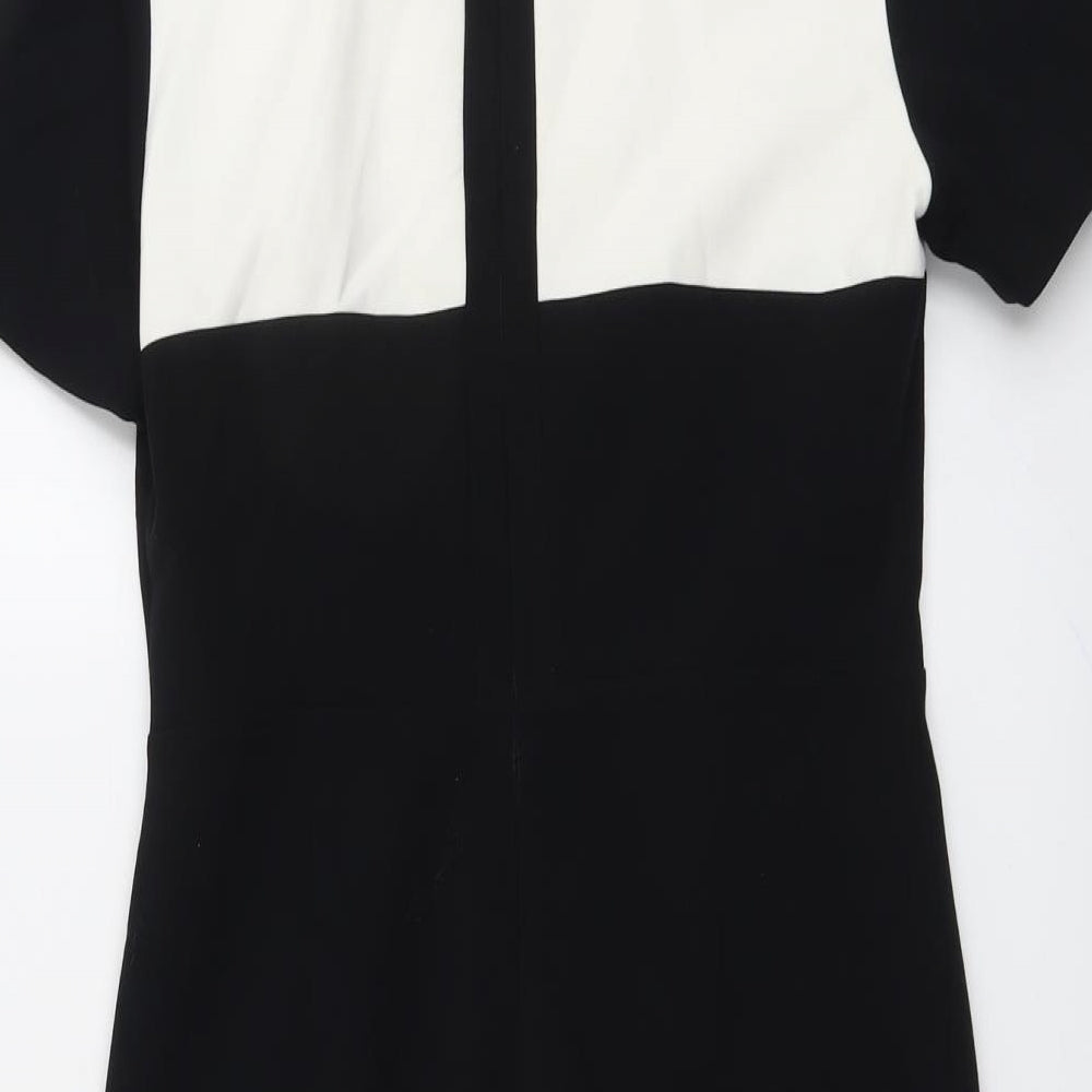 Marks and Spencer Womens Black Geometric Polyester Shift Size 10 Round Neck Zip