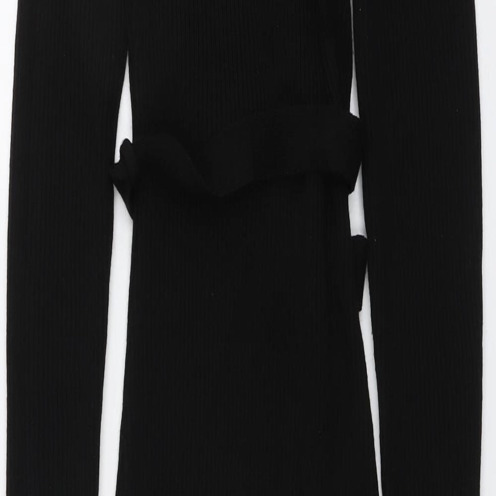 PRETTYLITTLETHING Womens Black Acrylic Bodycon Size S Round Neck Pullover