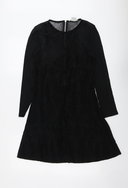 Additional front view of Cooperative women’s black nylon trapeze & swing, size M, round neck zip