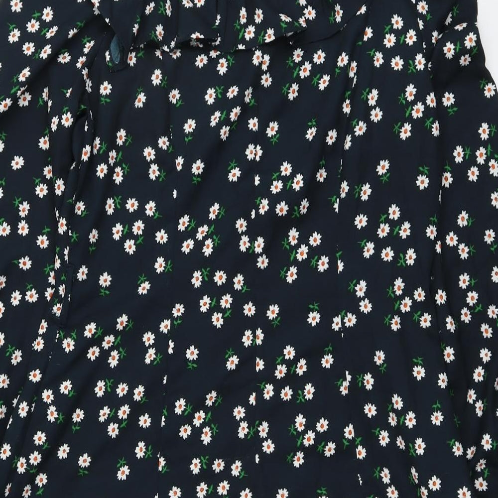 Topshop Womens Blue Floral Polyester Playsuit One-Piece Size 10 Button - Ruffle