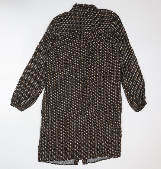 NEXT Womens Black Geometric Viscose Shirt Dress Size 12 Collared Button