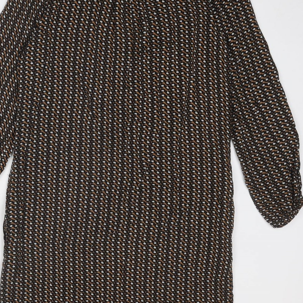 NEXT Womens Black Geometric Viscose Shirt Dress Size 12 Collared Button