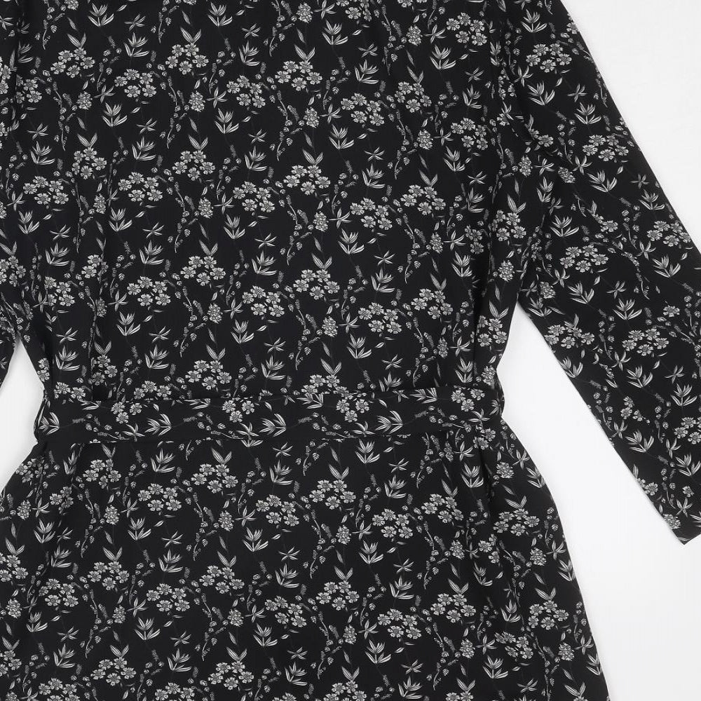 Jaqueline De Yong Womens Black Floral Jacket Size 12 Tie