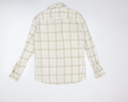 Selected Homme Mens Ivory Geometric Cotton Button-Up Size 16.5 Collared Button