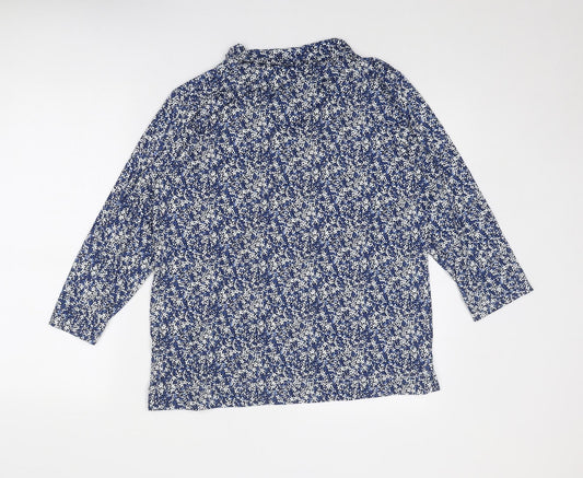 Cotswold Collections Womens Blue Geometric Polyester Basic Blouse Size L Collared