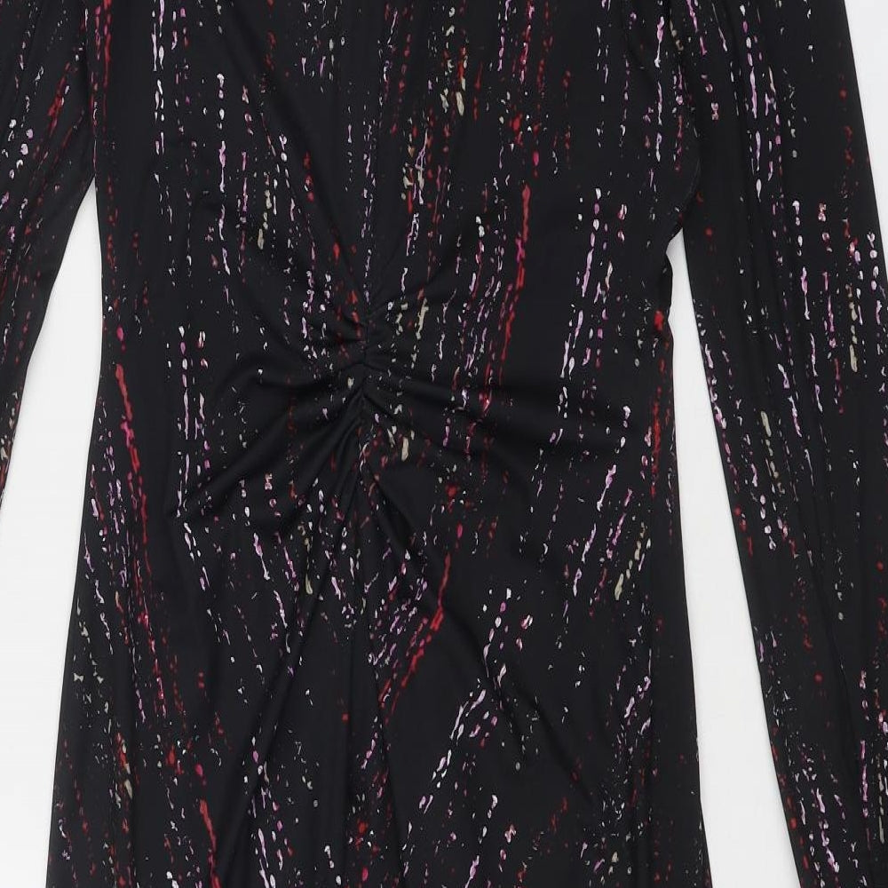 Damsel in a Dress Womens Black Geometric Polyester A-Line Size 10 V-Neck Zip - Zipped cuffs