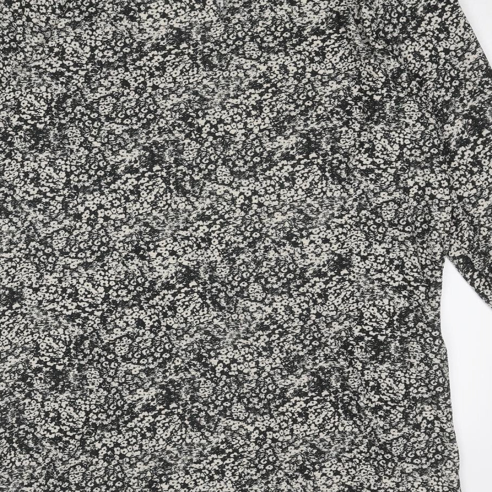 NEXT Womens Black Geometric Polyester A-Line Size 16 Round Neck Button