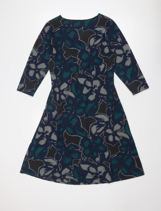 Epilogue Womens Blue Geometric Polyester Trapeze & Swing Size 12 V-Neck Pullover