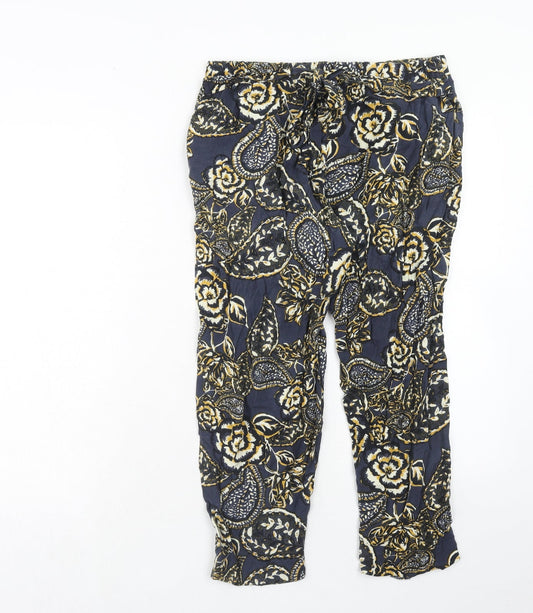 River Island Womens Blue Geometric Viscose Trousers Size 8 Regular Zip