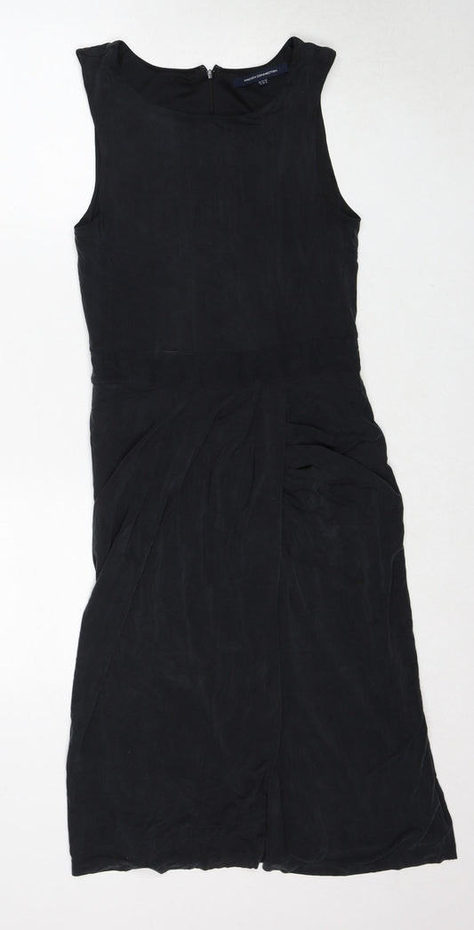 Additional front view of French Connection women’s black cupro a-line, size UK 10, round neck zip