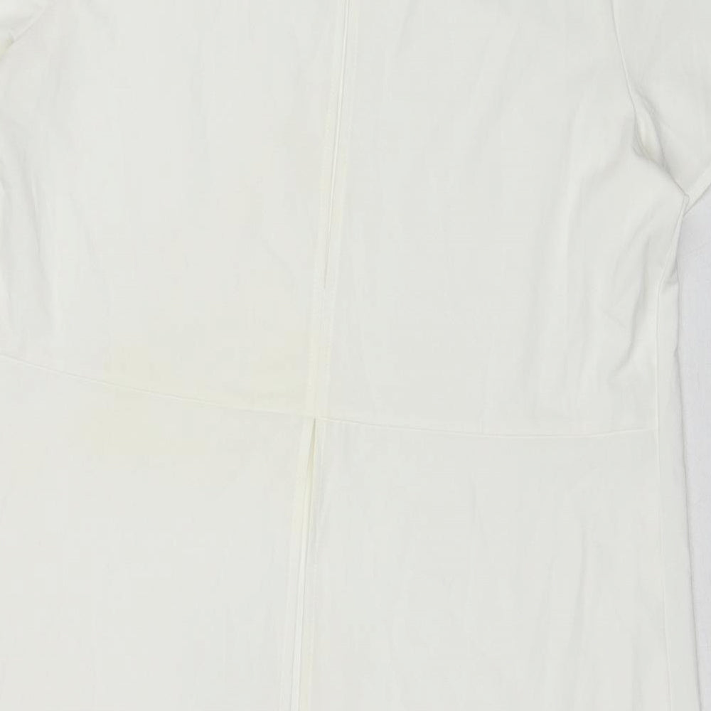 Glamorous Womens White Polyester Basic Blouse Size 12 Boat Neck - Neckline Detail