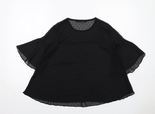 Boohoo Womens Black Polka Dot Polyester Basic Blouse Size 8 Round Neck