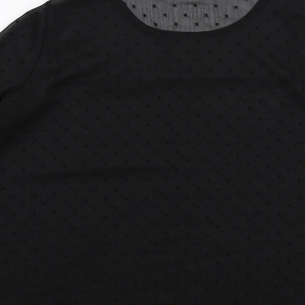 Boohoo Womens Black Polka Dot Polyester Basic Blouse Size 8 Round Neck