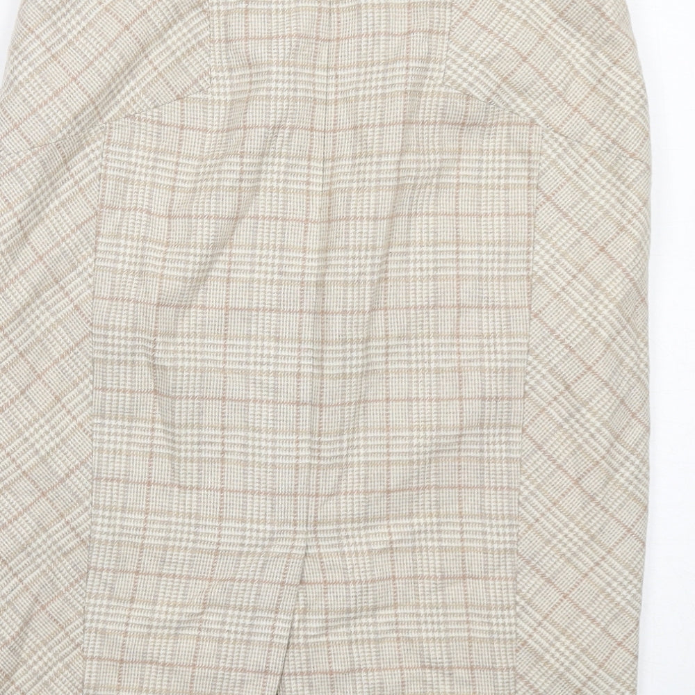NEXT Womens Beige Plaid Wool A-Line Skirt Size 10 Zip