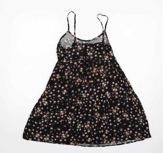 New Look Womens Black Floral Viscose Tank Dress Size 6 Round Neck Pullover