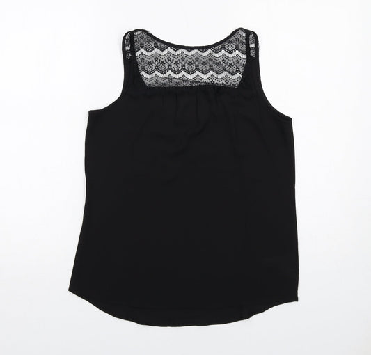 Ann Taylor Womens Black Polyester Basic Tank Size XS Scoop Neck - Lace Detail