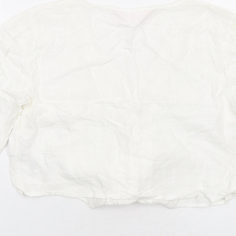 Miss Selfridge Womens White Viscose Basic Button-Up Size 8 V-Neck - Tie Front