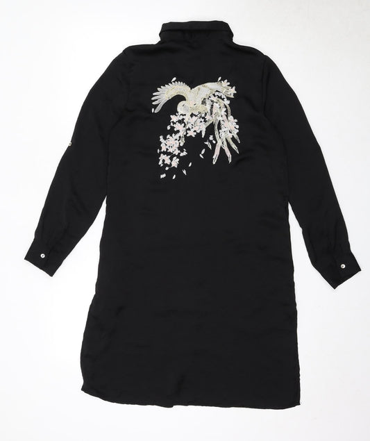 Voulez-Vous Womens Black Polyester Shirt Dress Size 8 Collared Button - Back Detail